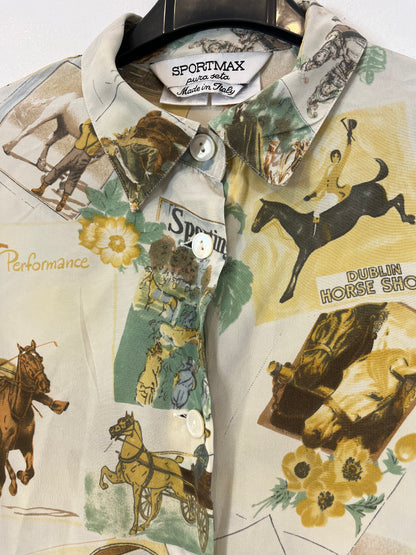 SPORTMAX. Blusa seda estampado caballos. T 40 (M)