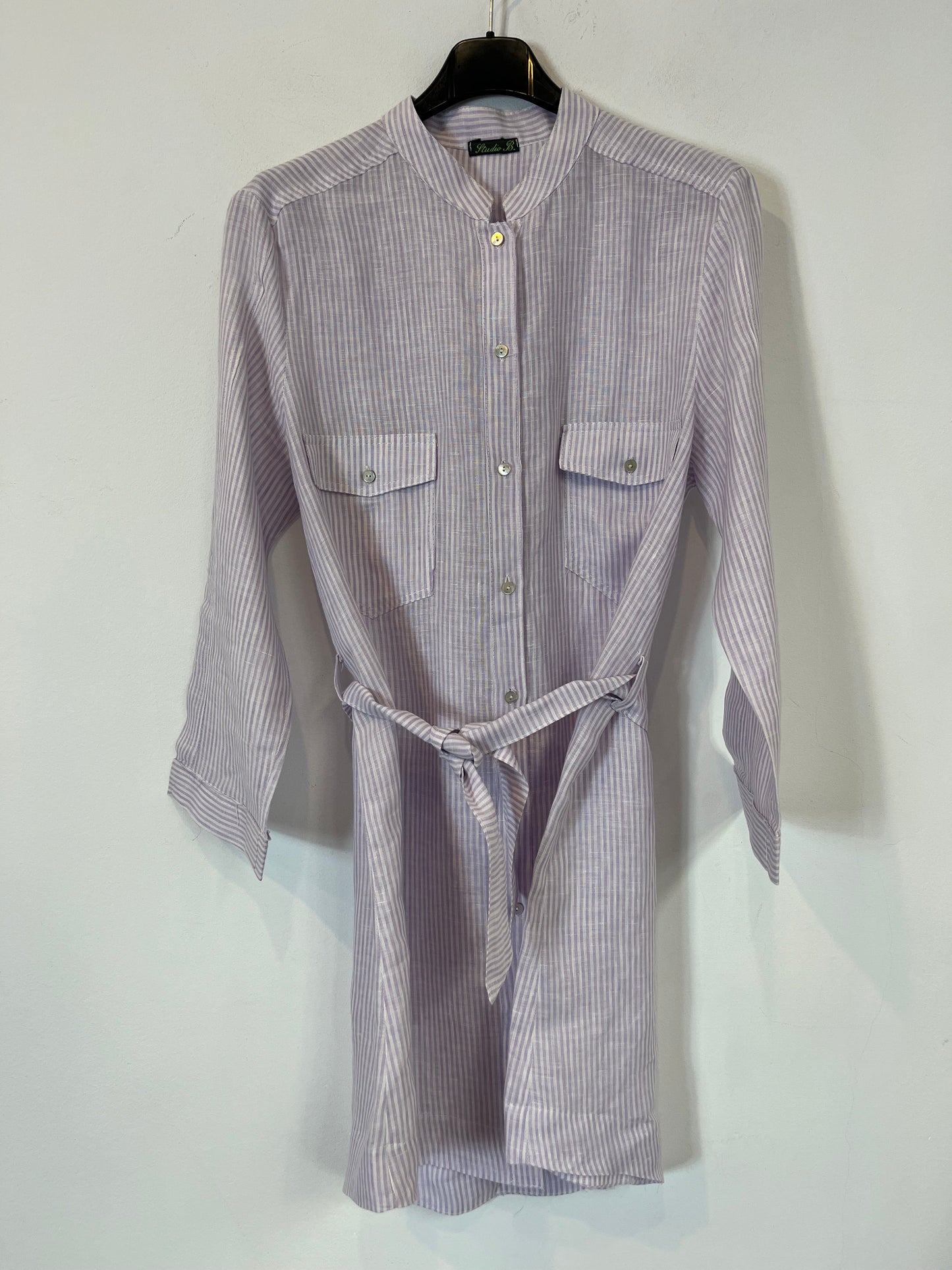 STUDIO B. Short striped linen shirt dress. TS