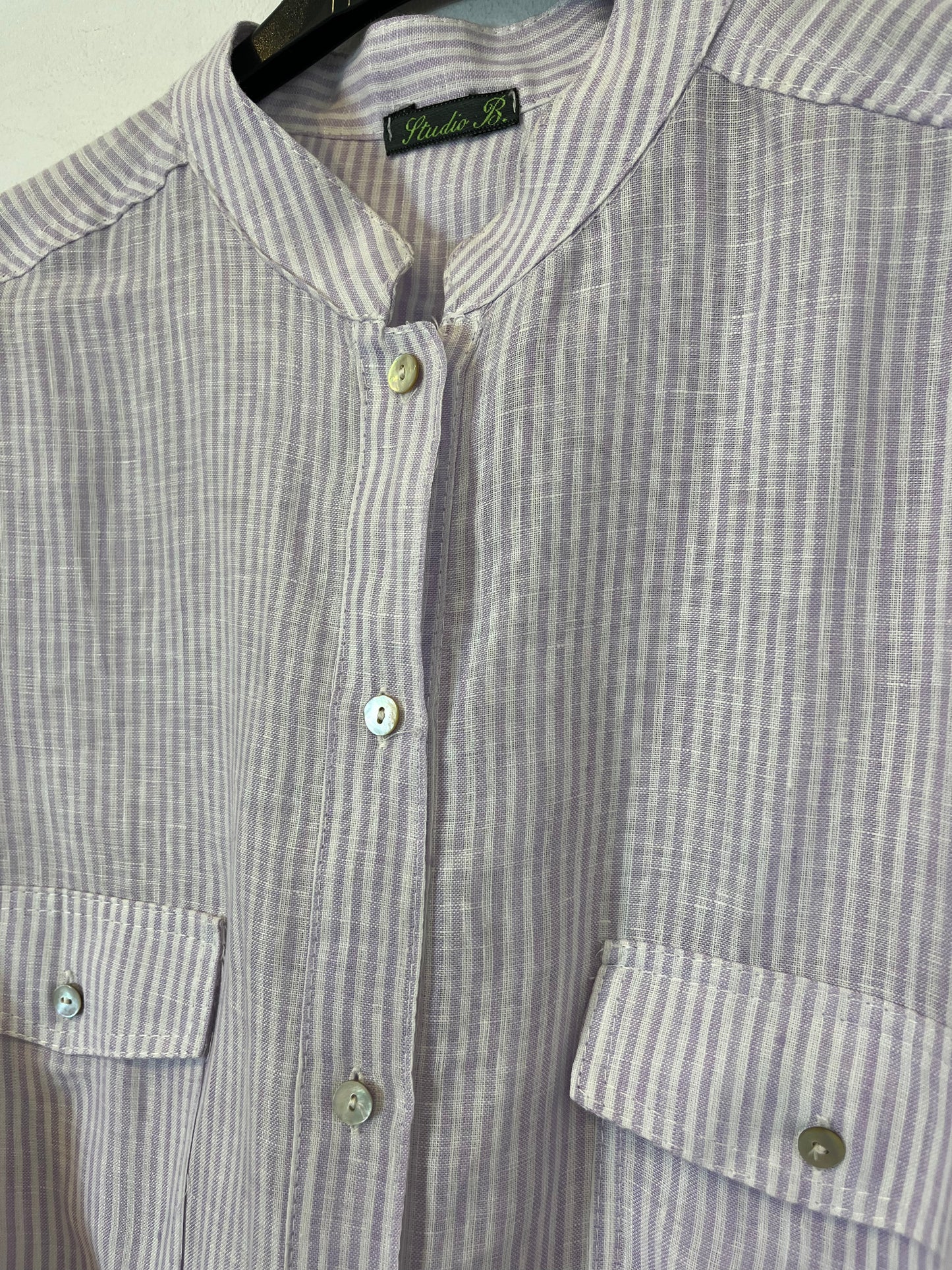 STUDIO B. Short striped linen shirt dress. TS