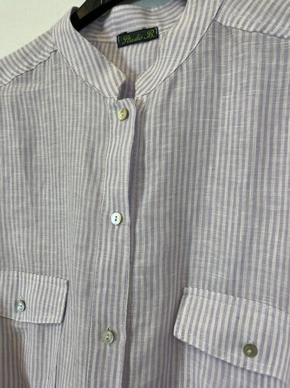 STUDIO B. Short striped linen shirt dress. TS