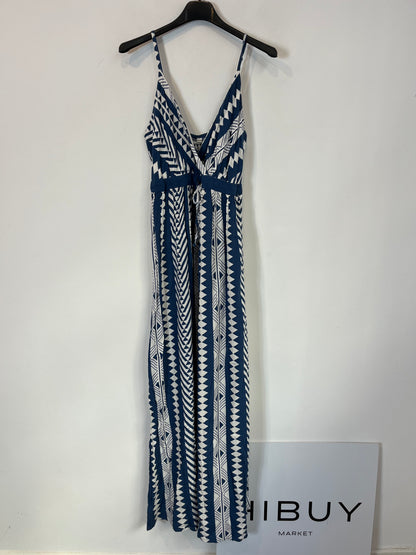 OTHER. Blue and white geometric print dress. TS/M