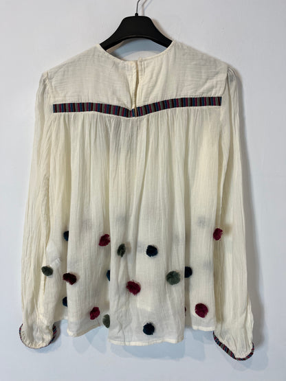 ZARA. Blusa crudo borlas colores. T XS