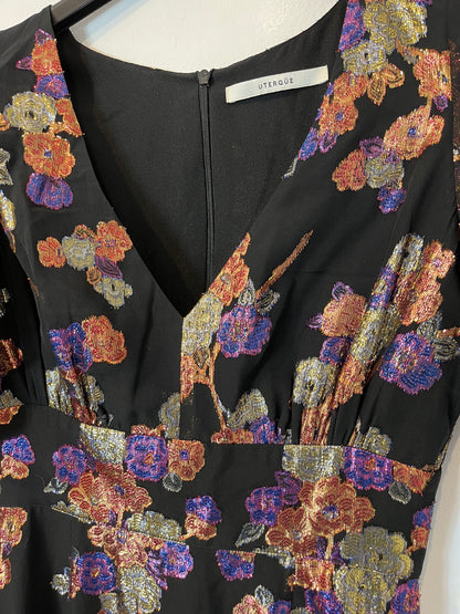 UTERQÜE. Vestido seda hilos metalizados. T XS