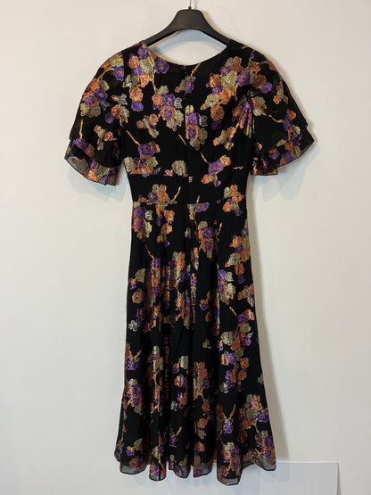 UTERQÜE. Vestido seda hilos metalizados. T XS