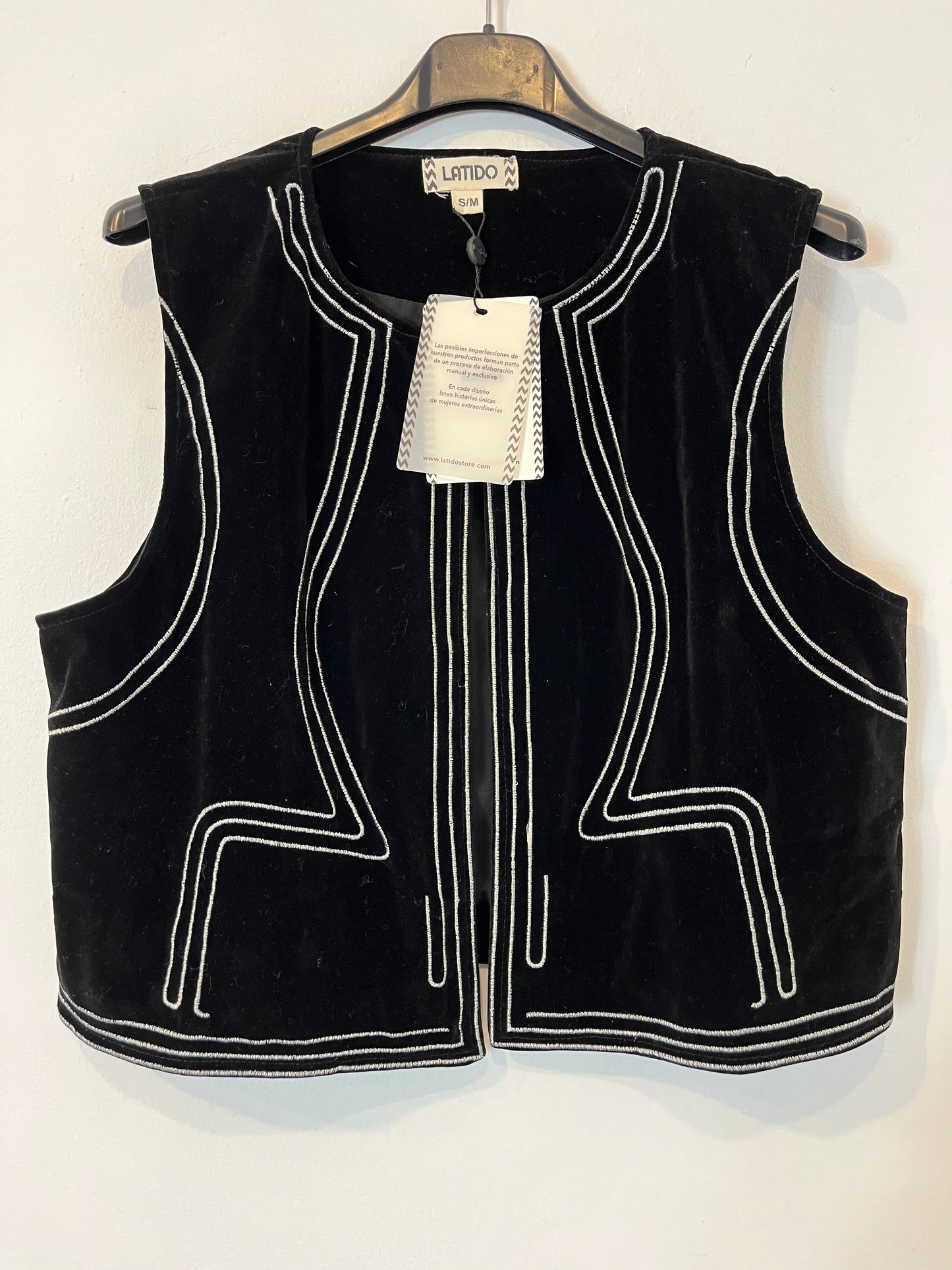 LATIDO. Chaleco negro terciopelo  T.s/m