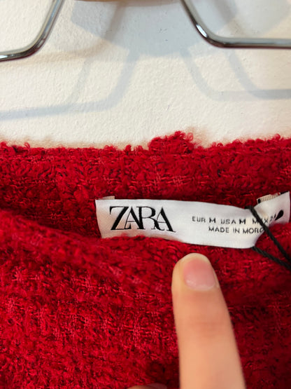 ZARA. Falda tweed color rojo. T M