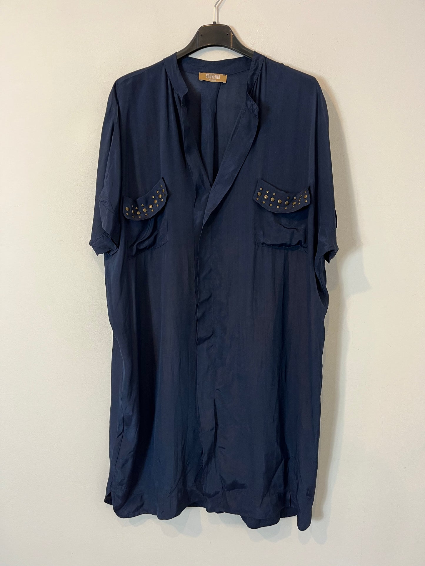 SOUVENIR. Vestido azul marino con seda. T S (M)