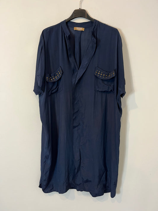 SOUVENIR. Vestido azul marino con seda. T S (M)