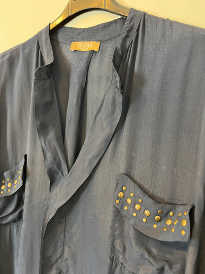 SOUVENIR. Vestido azul marino con seda. T S (M)