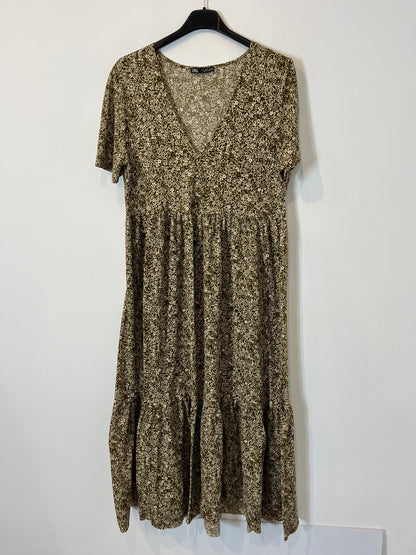 ZARA. Vestido midi verde estampado. T S