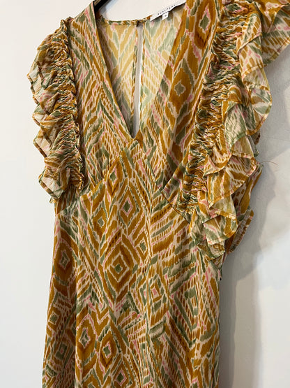 SCALPERS. Vestido beige estampado. T M