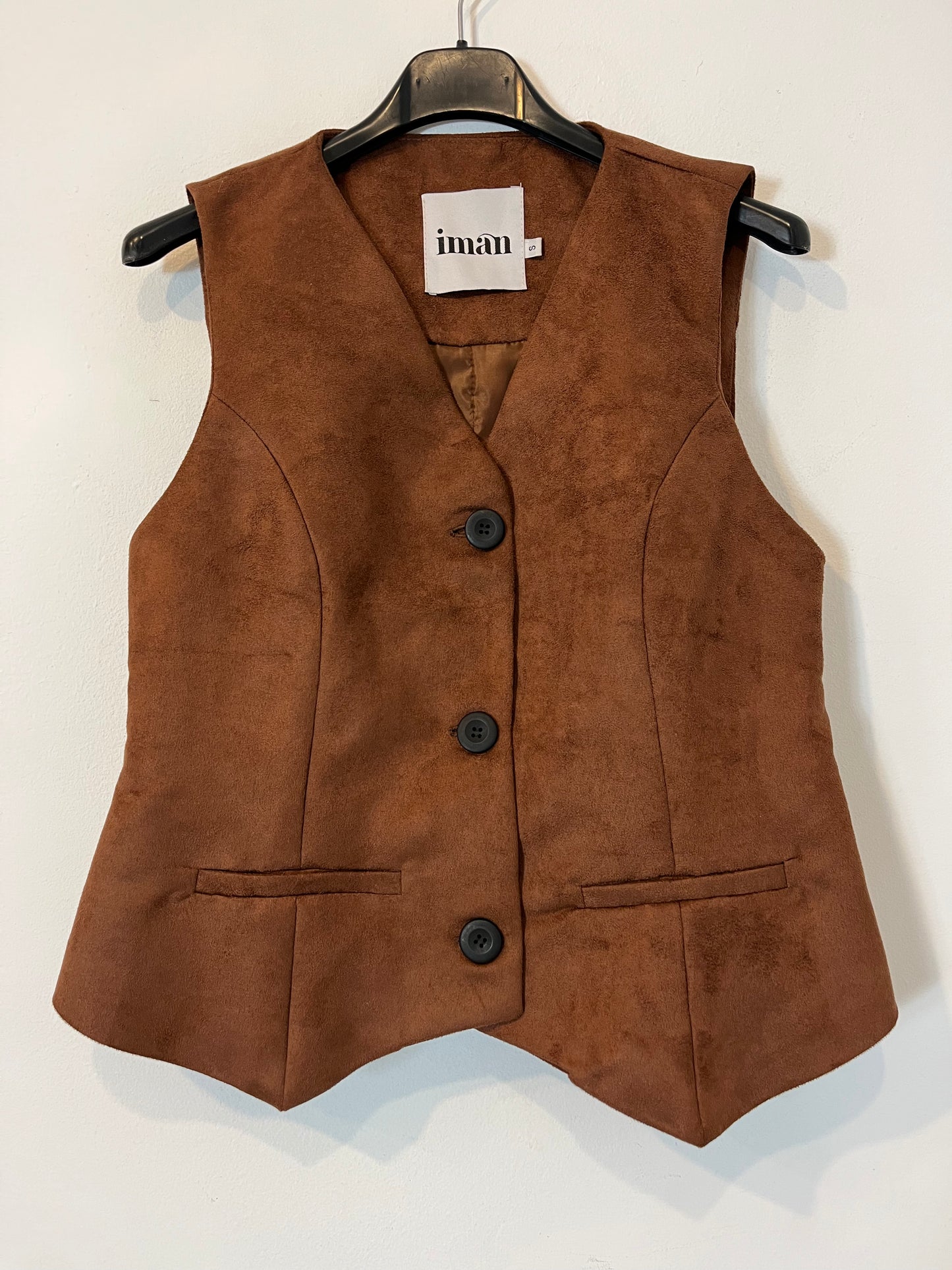IMAN. Chaleco antelina marrón T.s