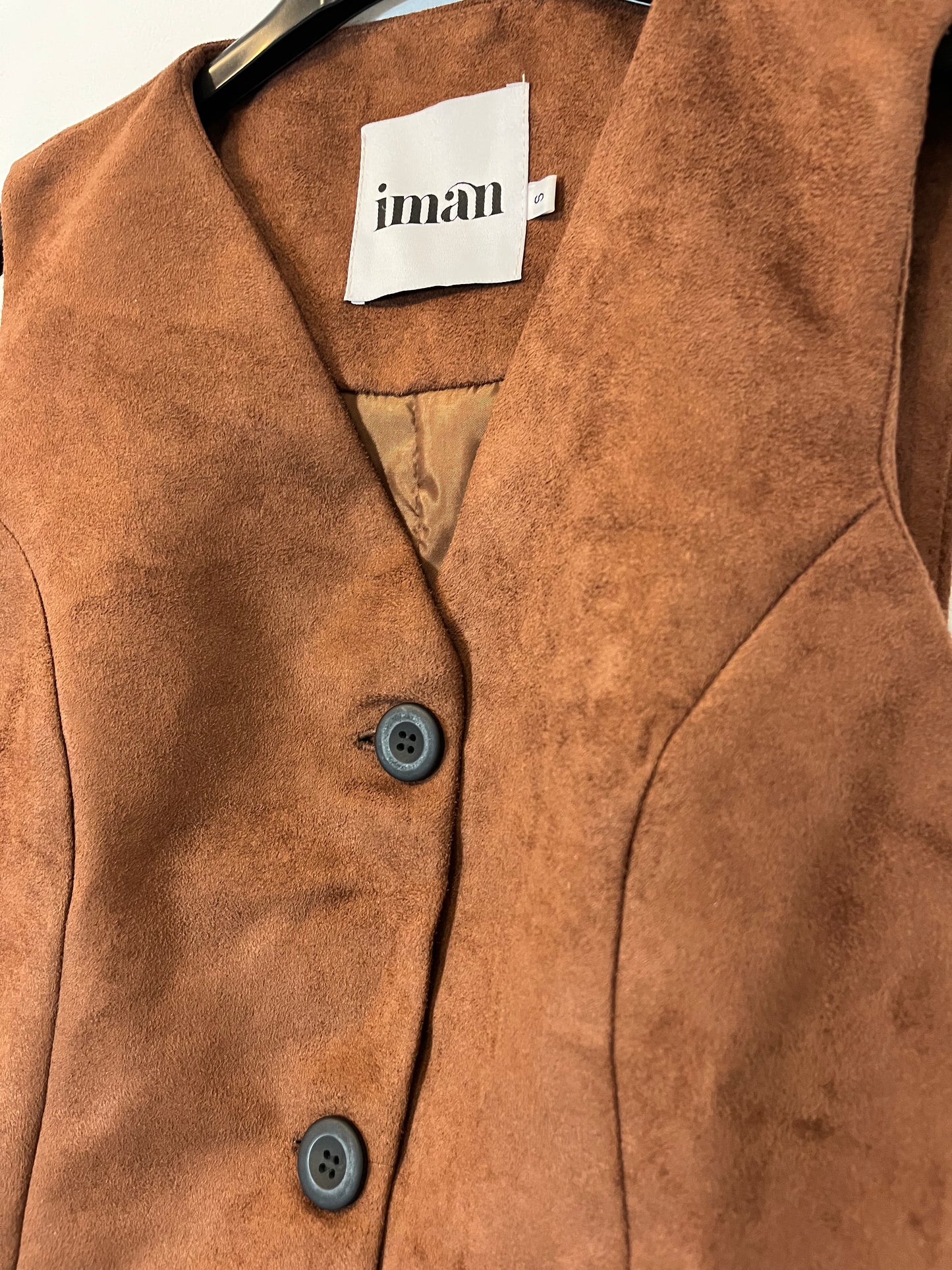 IMAN. Chaleco antelina marrón T.s