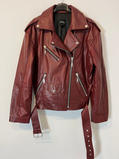 BENJAMIN. Burgundy leather-effect biker jacket S.2(m)
