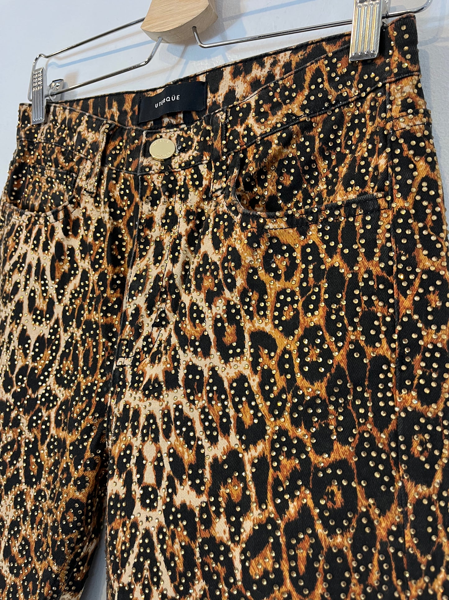 UTERQÜE. Denim animal print pedrería. T 36