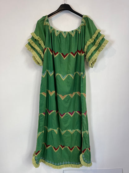 MICHONET. Vestido verde bordados. T S
