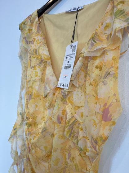 zara yellow floral dress Silk Satin Short Puff Sleeve Bustier Mini Bodycon D Brie ZARA. Yellow tulle dress TM