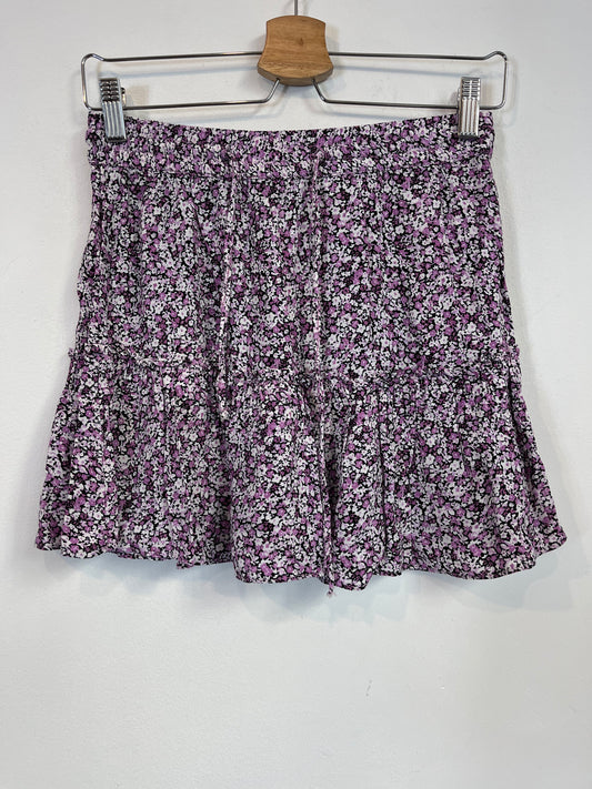 ZARA. falda/pantalón morada flores T.s