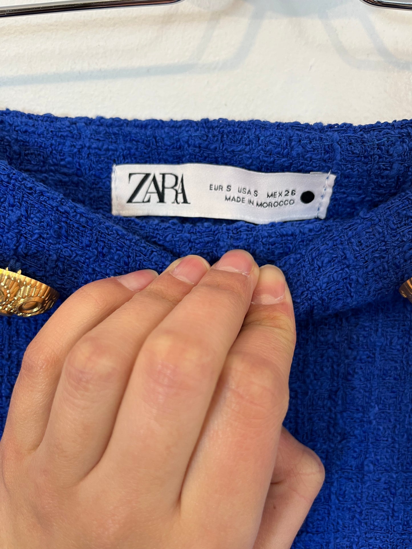 ZARA. falda azul tweed T.s