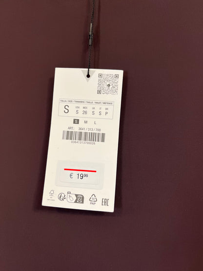 ZARA. Falda midi satinada marrón T.s