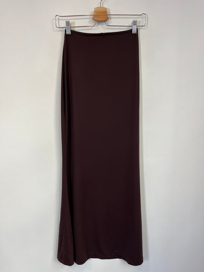 ZARA. Falda midi satinada marrón T.s