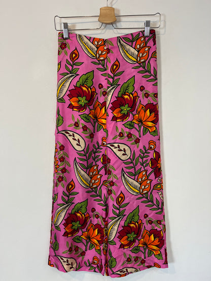 MALIPARMI. Printed fuchsia silk trousers. Size 38 (XS/S)