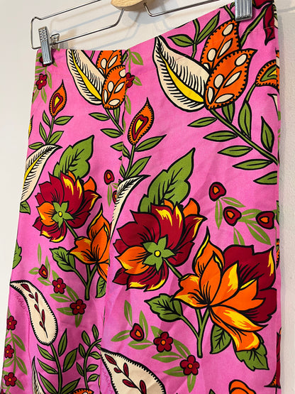 MALIPARMI. Printed fuchsia silk trousers. Size 38 (XS/S)