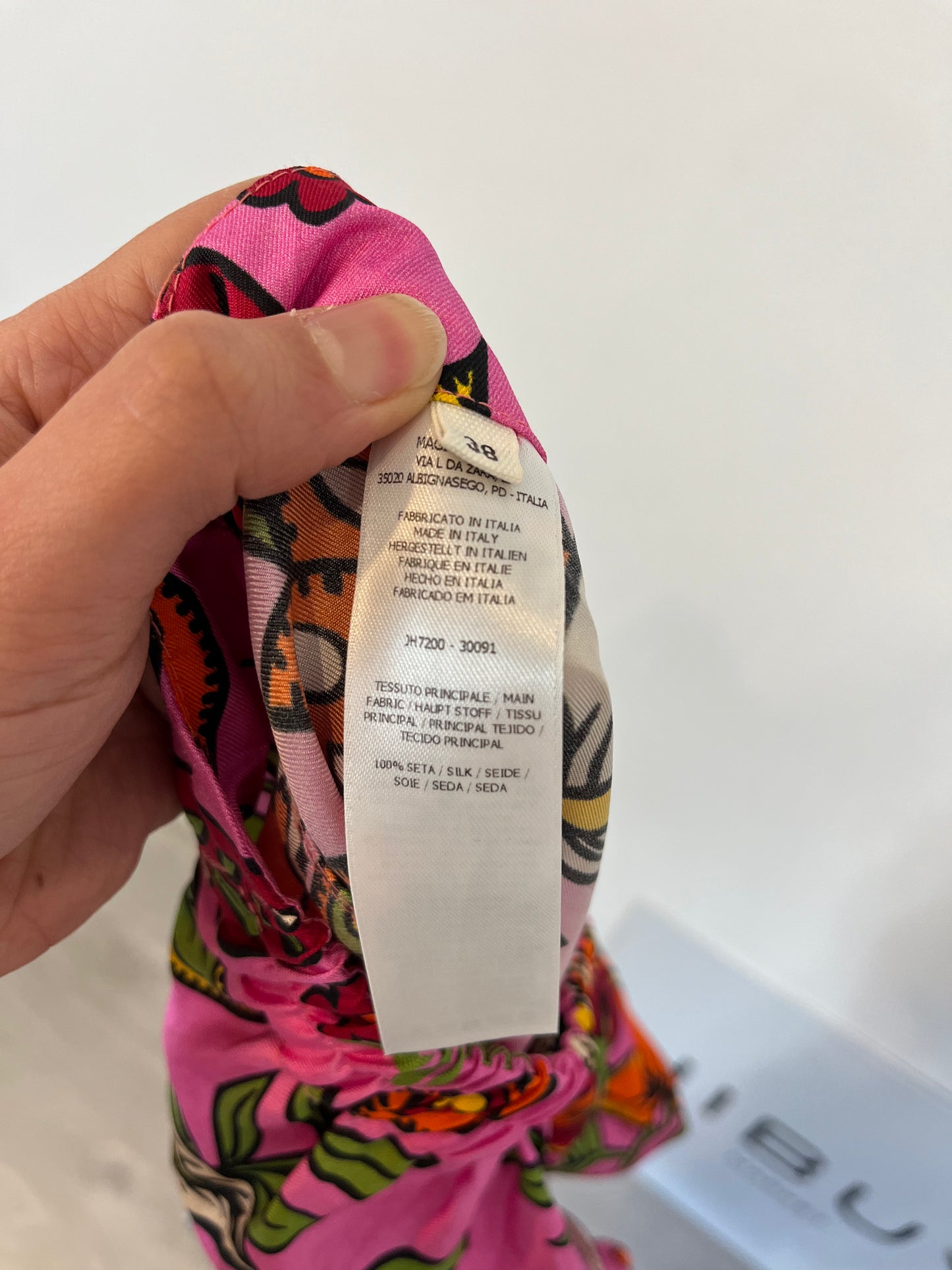 MALIPARMI. Printed fuchsia silk trousers. Size 38 (XS/S)