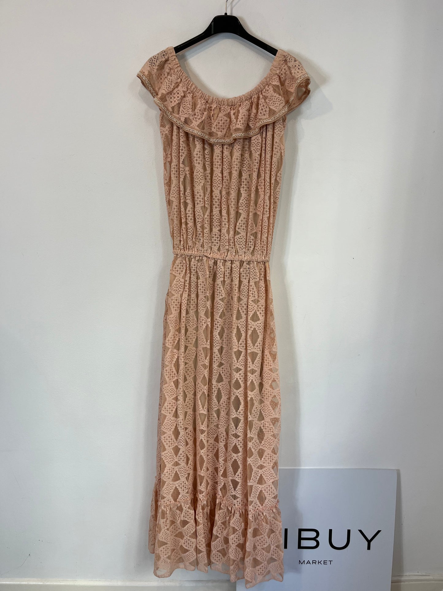 MARK'S THER PARIS. Long pink lace dress. TM