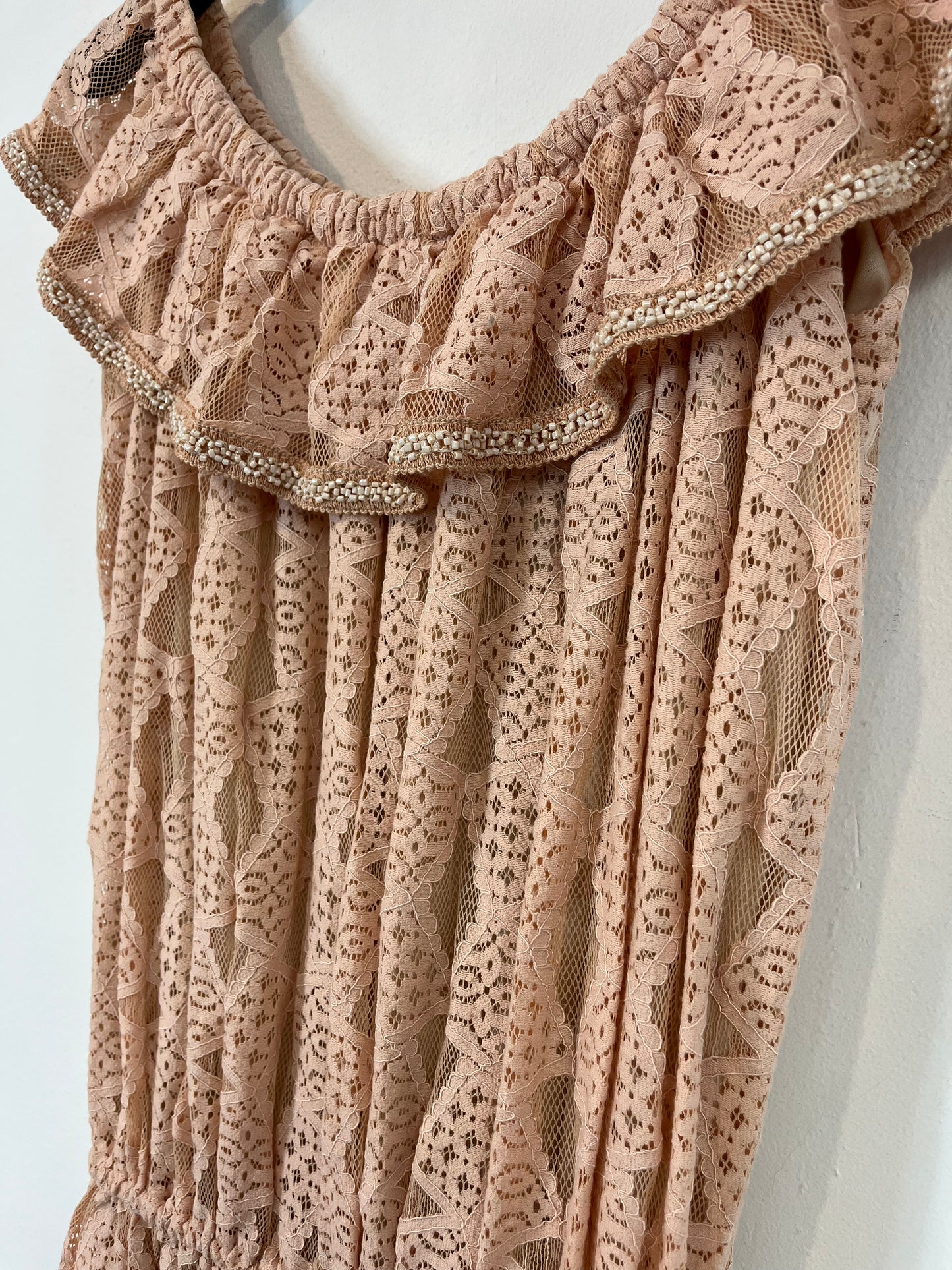 MARK'S THER PARIS. Long pink lace dress. TM