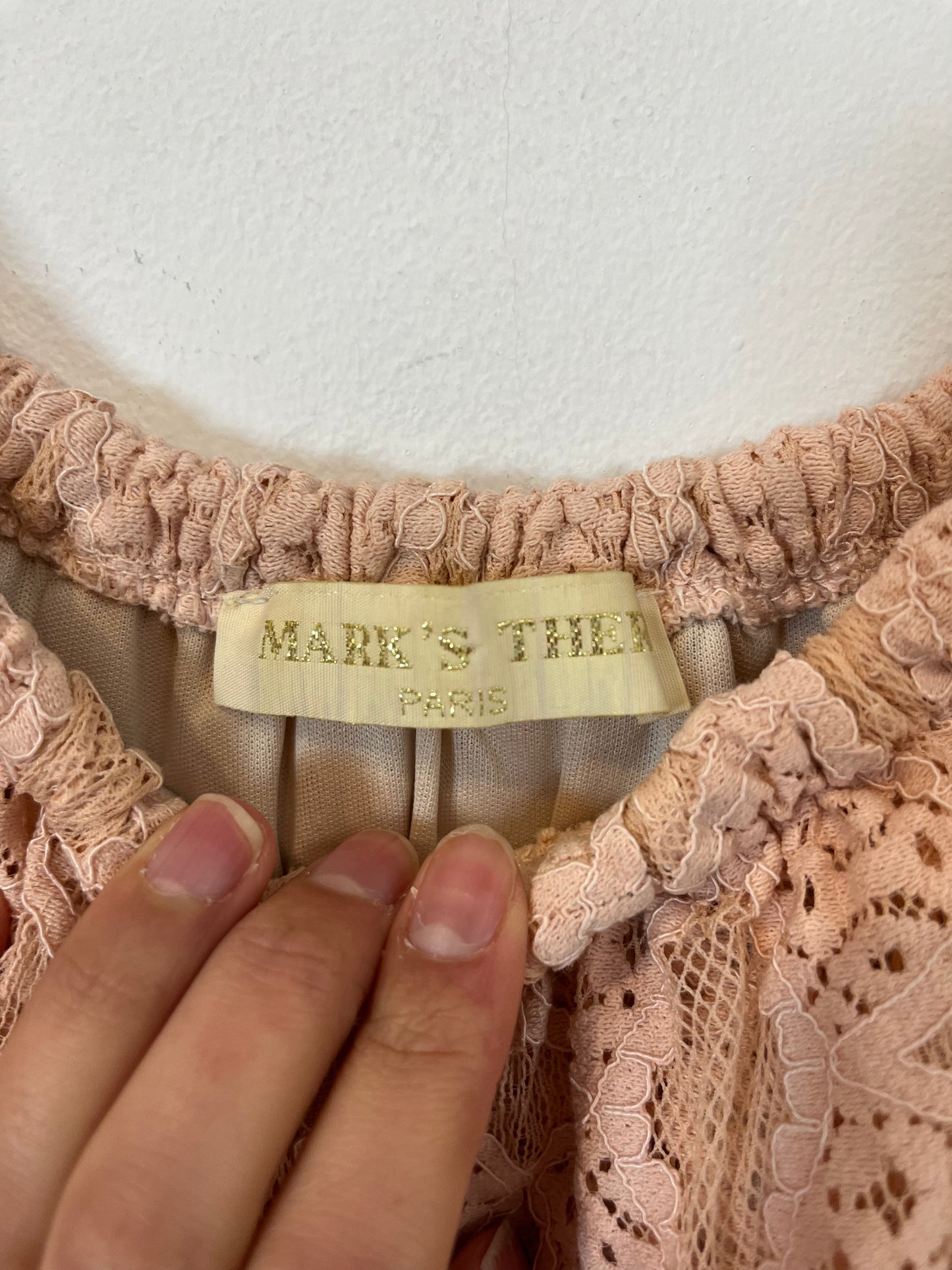 MARK'S THER PARIS. Long pink lace dress. TM