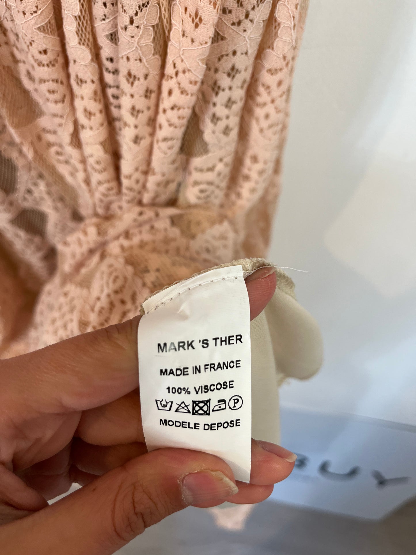 MARK'S THER PARIS. Long pink lace dress. TM