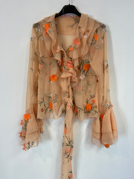 JEFF GALLANO. Embroidered wrap top.. TM