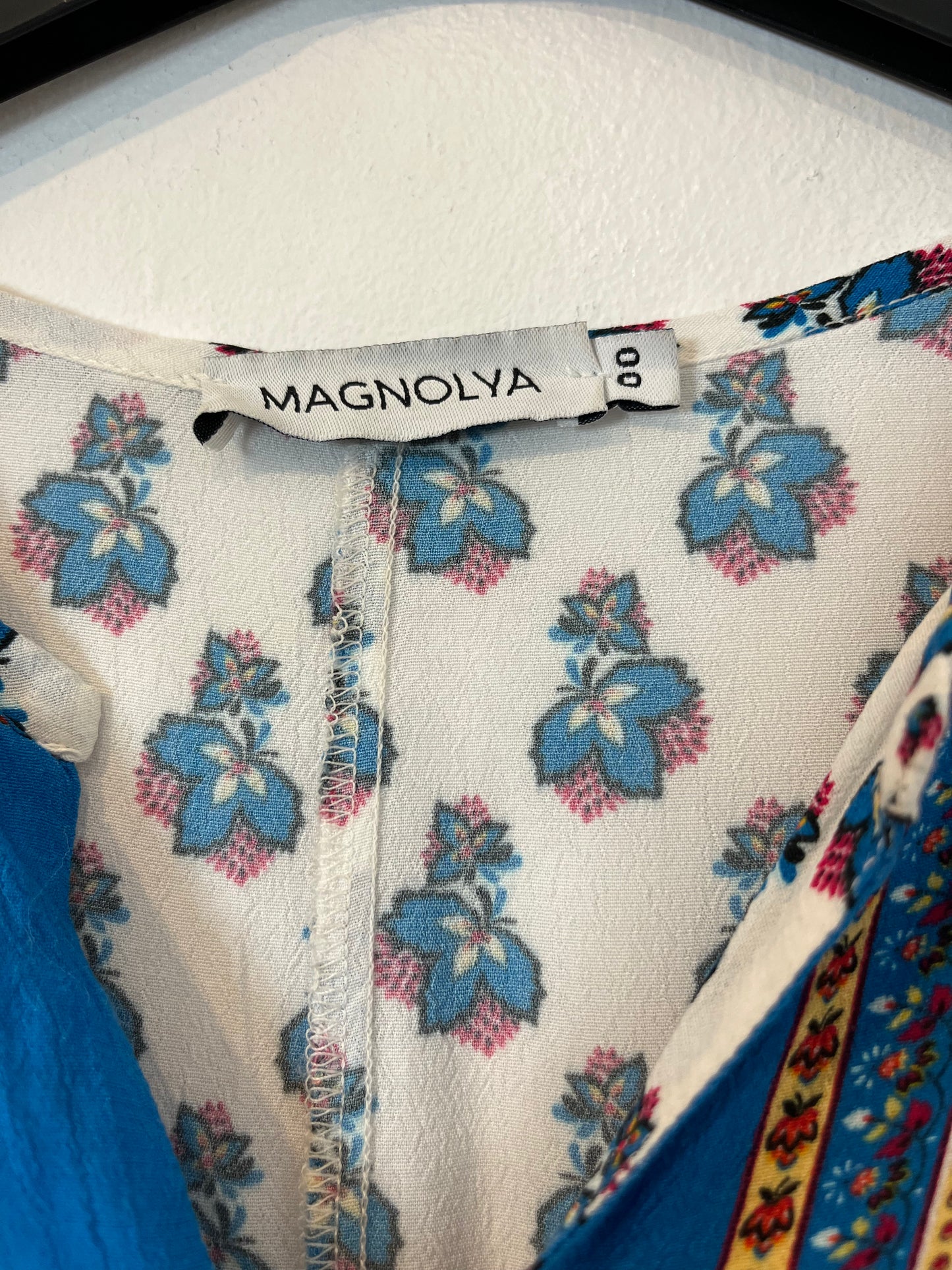 MAGNOLYA. Vestido blanco flores azules T.00(xs)