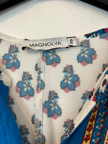 MAGNOLYA. Vestido blanco flores azules T.00(xs)