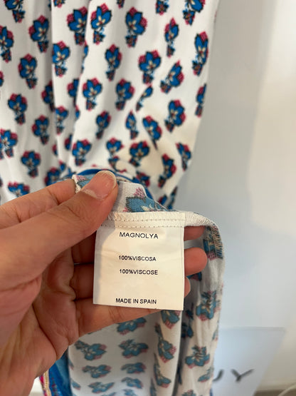 MAGNOLYA. Vestido blanco flores azules T.00(xs)
