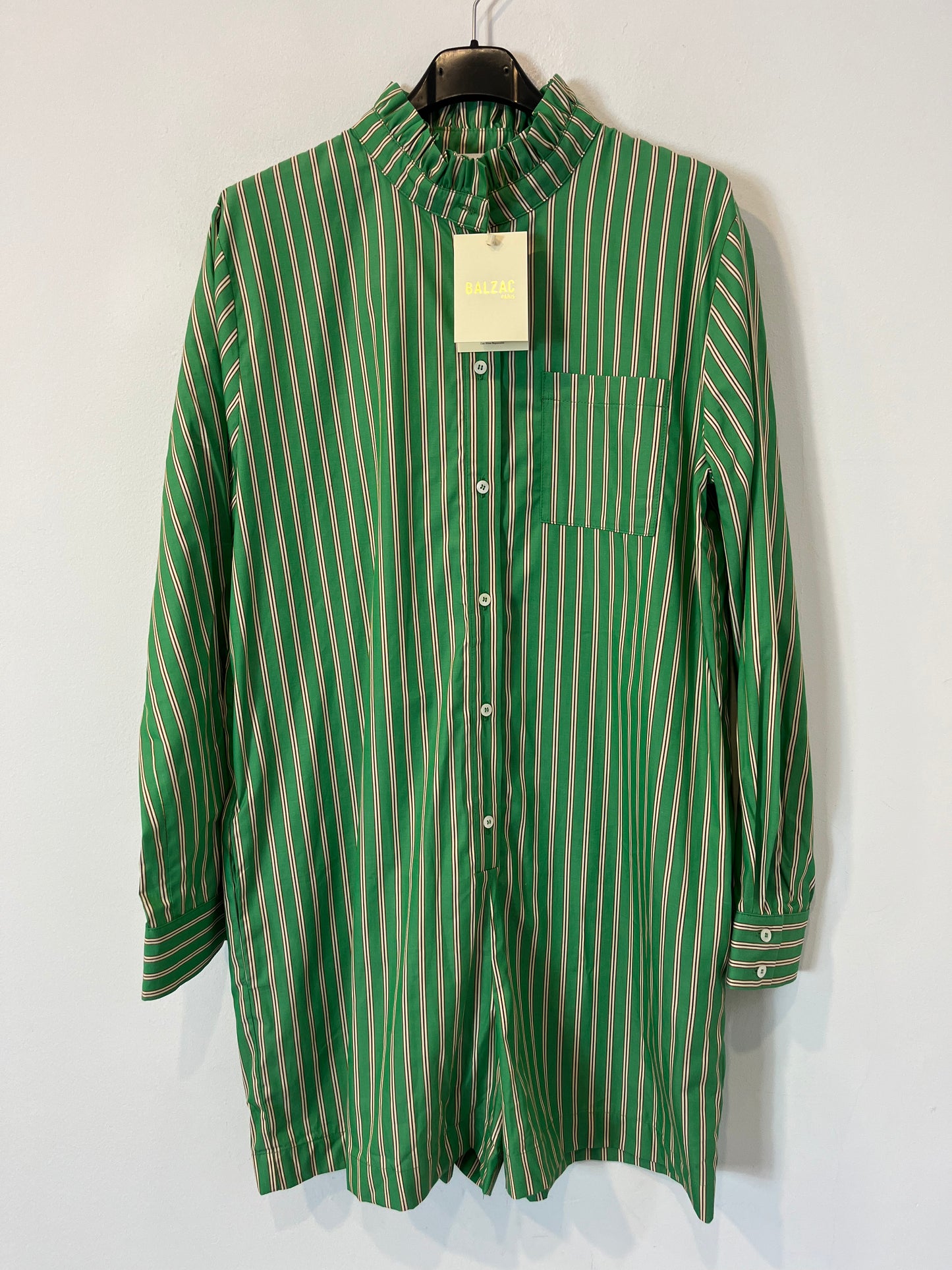 BALZAC PARIS. Green striped jumpsuit, size 38
