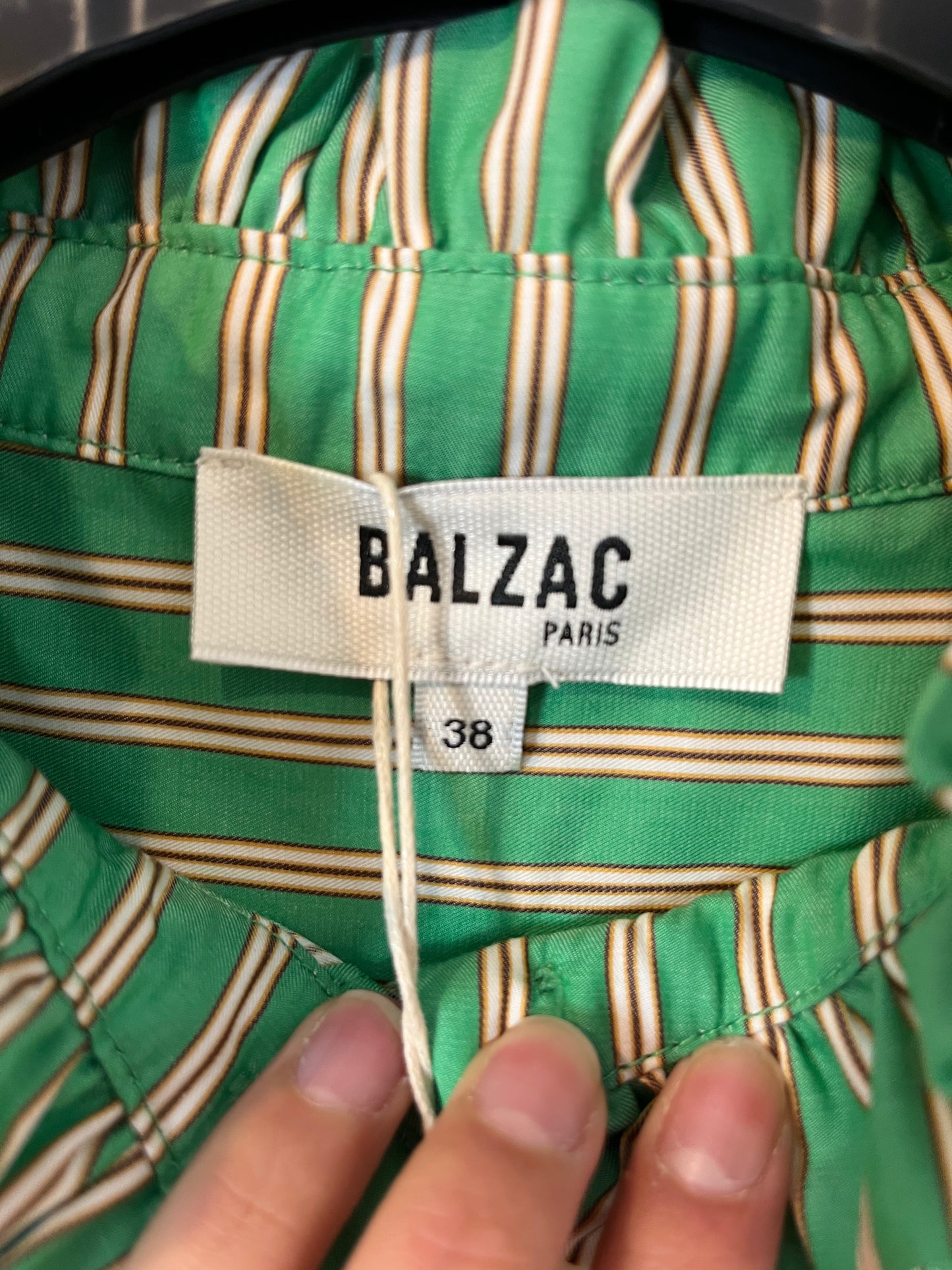 BALZAC PARIS. Green striped jumpsuit, size 38