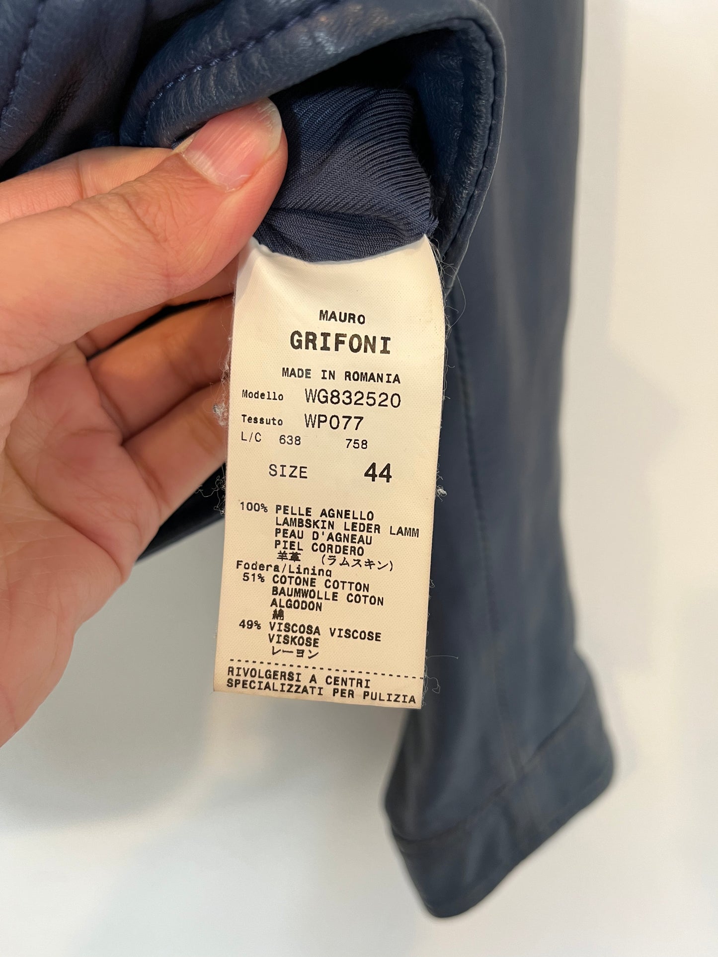 MAURO GRIFONI. Cazadora piel azul. T S/M