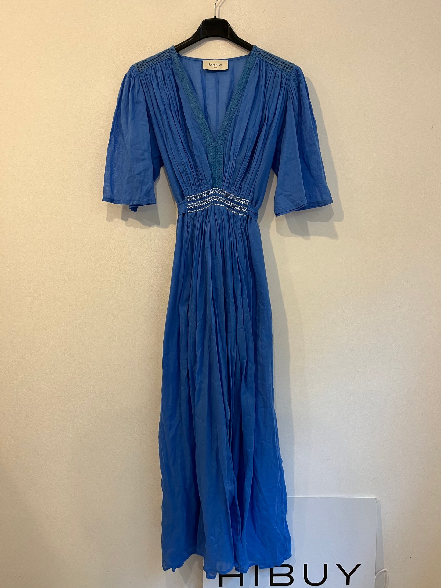 BERENICE. Vestido algodón azul aberturas. T 34