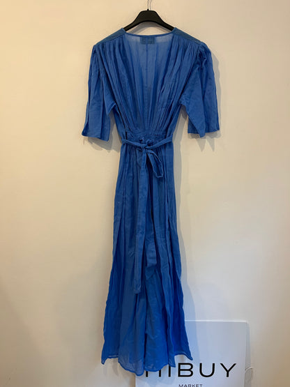 BERENICE. Vestido algodón azul aberturas. T 34