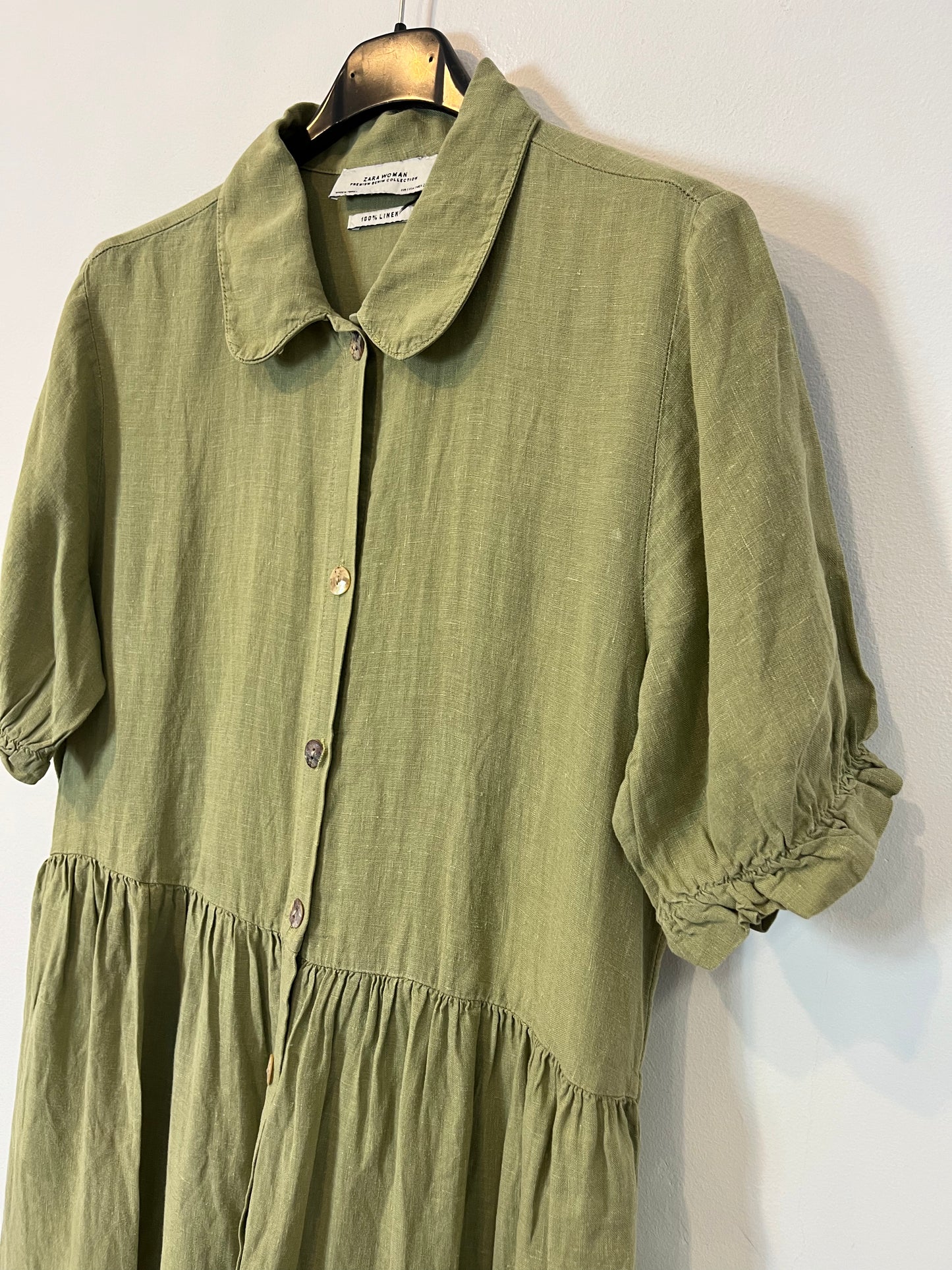 ZARA. Vestido largo abotonado lino. T S