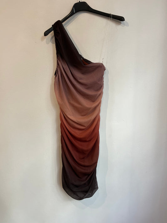 MANGO. Vestido rejilla tie dye marrón T.s