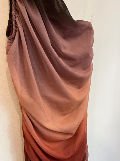 MANGO. Vestido rejilla tie dye marrón T.s