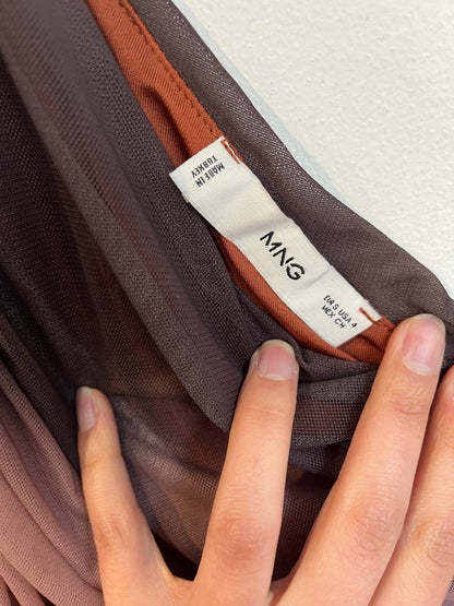 MANGO. Vestido rejilla tie dye marrón T.s