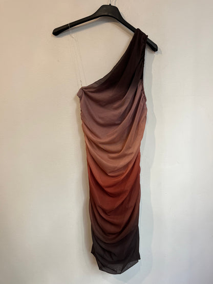 MANGO. Vestido rejilla tie dye marrón T.s