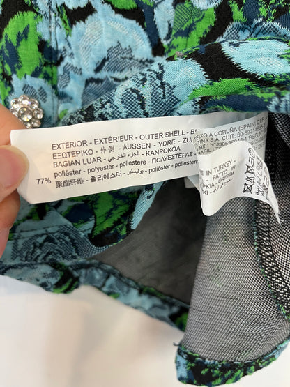 ZARA. Top flores textura botones joya. T.S