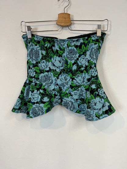 ZARA. Top flores textura botones joya. T.S