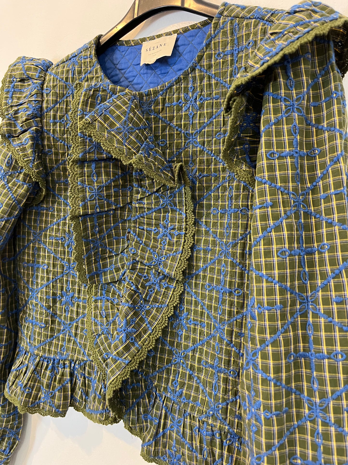 SEZANE. Chaqueta verde bordada T.34