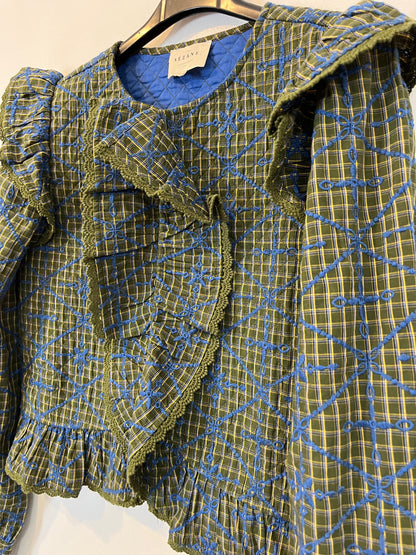 SEZANE. Chaqueta verde bordada T.34